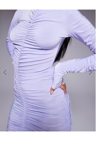 ASOS DESIGN mesh extreme ruched long sleeved maxi dress in lilac