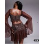 ASOS DESIGN fluted sleeve mini dress with placement embellishment in chocolate