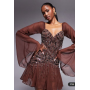 ASOS DESIGN fluted sleeve mini dress with placement embellishment in chocolate
