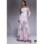 ASOS DESIGN stretch chiffon long sleeve bardot maxi dress with ruffle hem in floral print