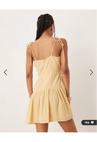 ASOS DESIGN crinkle cami mini dress with tie straps in sand
