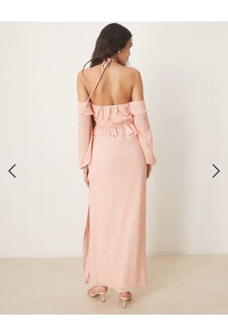 Pretty Lavish chiffon corsage ruffle maxi dress in pink ditsy floral