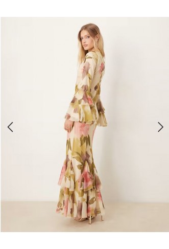 ASOS DESIGN assymetric ruffle hem bias maxi dress in bold floral print