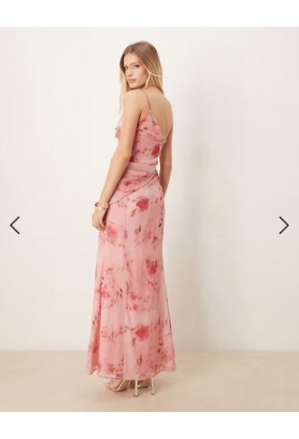 ASOS DESIGN one shoulder draped maxi dress in pink floral print