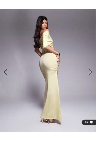 ASOS DESIGN one shoulder ruched mesh maxi dress in buttermilk