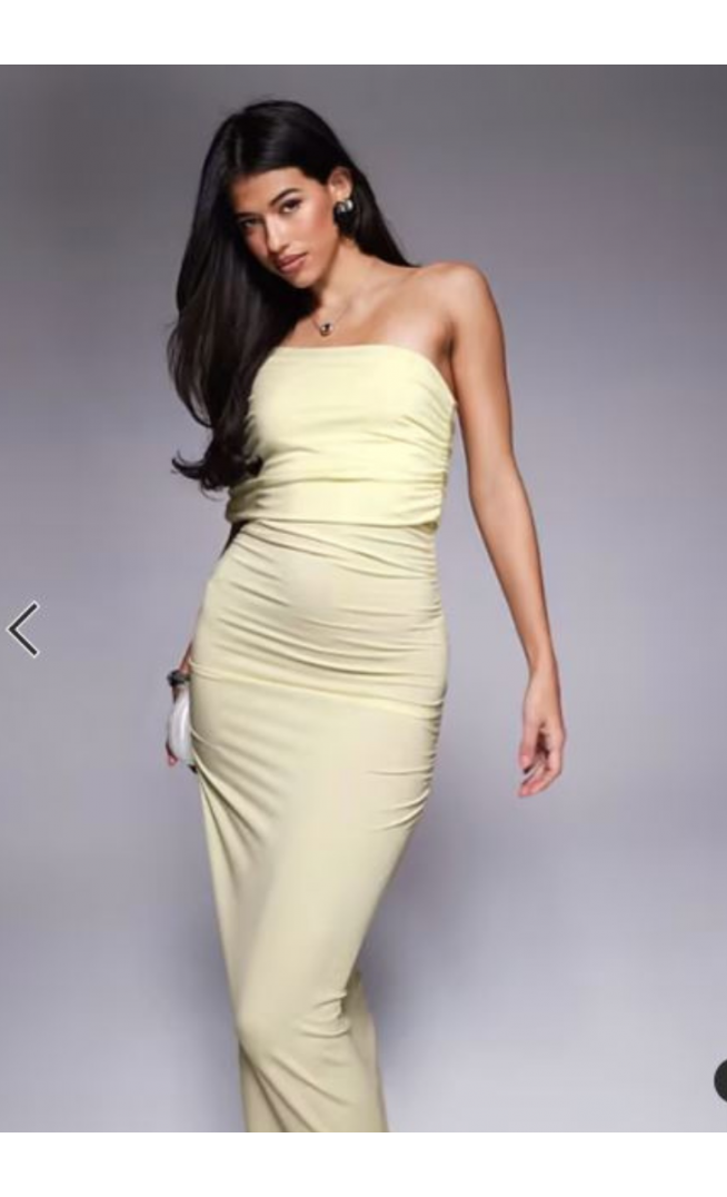 ASOS DESIGN one shoulder ruched mesh maxi dress in buttermilk