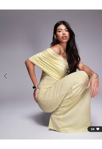 ASOS DESIGN one shoulder ruched mesh maxi dress in buttermilk