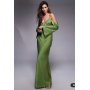 ASOS DESIGN satin long sleeve fallen shoulder cami midi dress in green