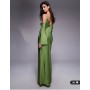 ASOS DESIGN satin long sleeve fallen shoulder cami midi dress in green