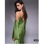 ASOS DESIGN satin long sleeve fallen shoulder cami midi dress in green