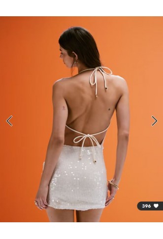South Beach silver sequin mini beach dress in cream