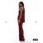 ASOS DESIGN mesh twist bust detail halter maxi dress with tie back neck in wine