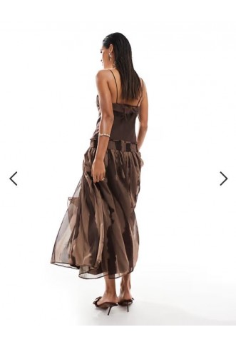 ASOS DESIGN dropped waist cami midi dress in brown
