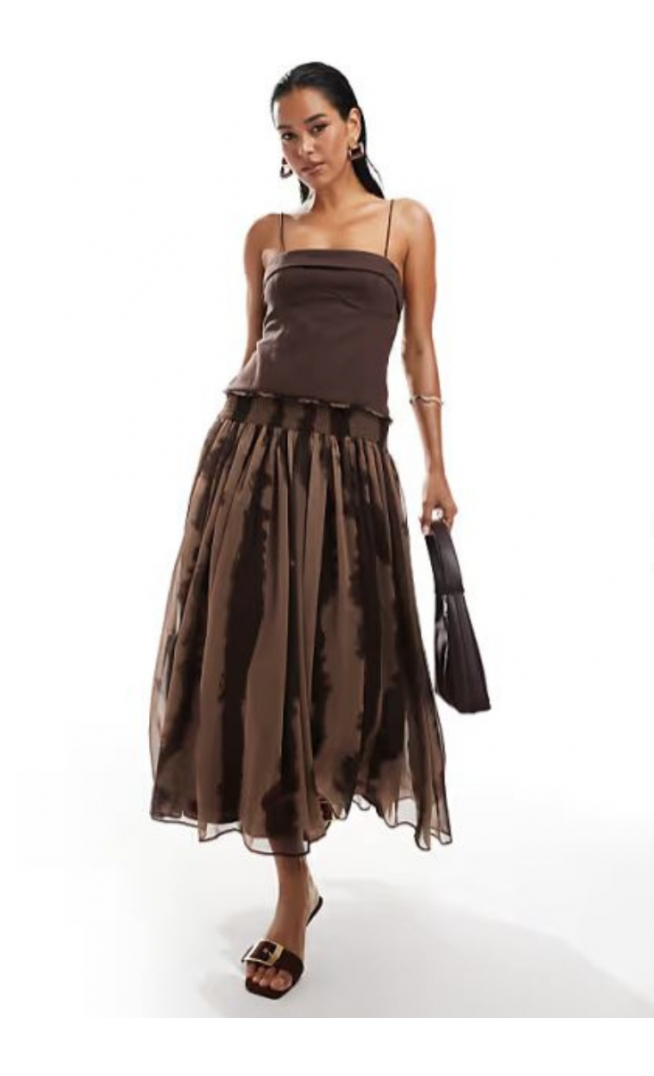 ASOS DESIGN dropped waist cami midi dress in brown