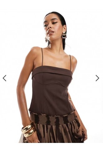 ASOS DESIGN dropped waist cami midi dress in brown