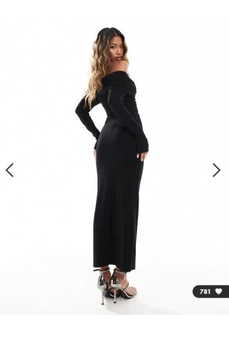 ASOS DESIGN off shoulder twist midi dress with long sleeves in black