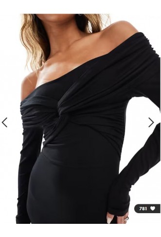 ASOS DESIGN off shoulder twist midi dress with long sleeves in black