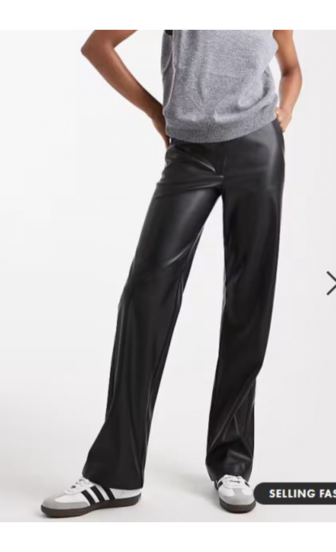 ASOS DESIGN Tall faux leather straight leg trousers in black