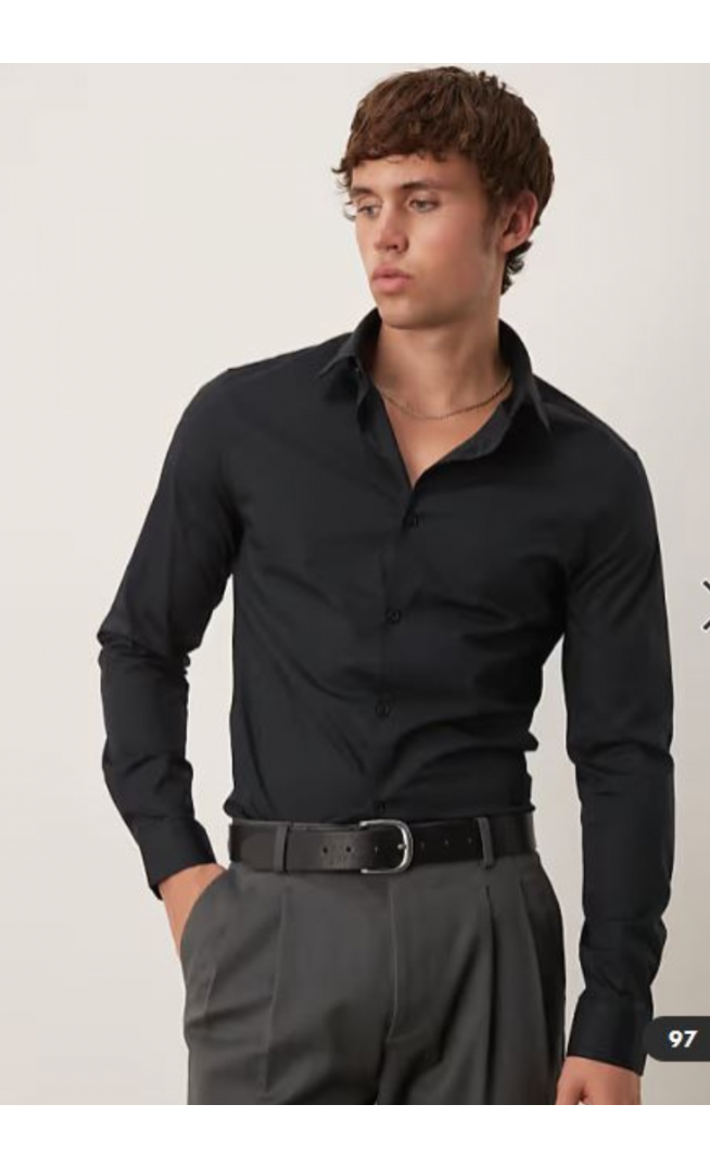 ASOS DESIGN formal easy iron skinny poplin regular shirt in black