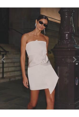4th & Reckless satin bandeau twist bow front detail mini dress in cream