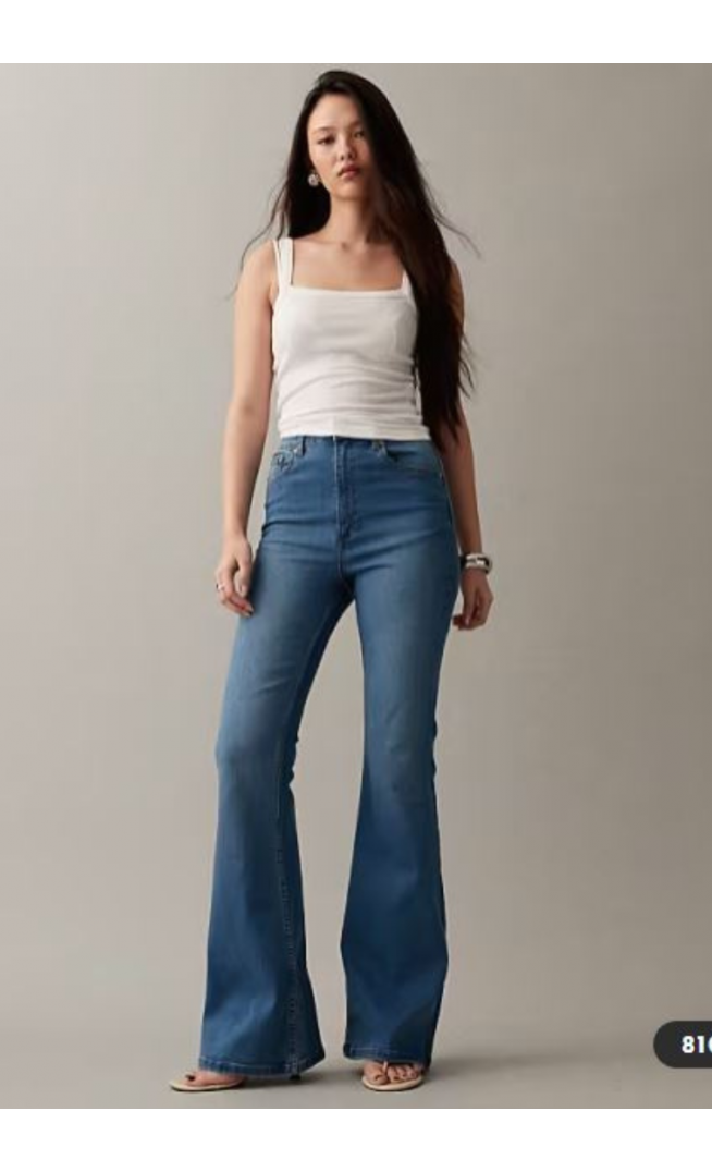 ASOS DESIGN power stretch sculpt flare jeans in mid blue