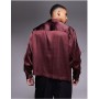 ASOS DESIGN boxy oversized overhead satin shirt in burgundy