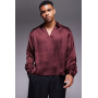 ASOS DESIGN boxy oversized overhead satin shirt in burgundy