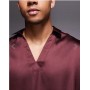 ASOS DESIGN boxy oversized overhead satin shirt in burgundy
