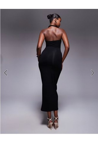 ASOS DESIGN twist asymmetric strap midi dress in black