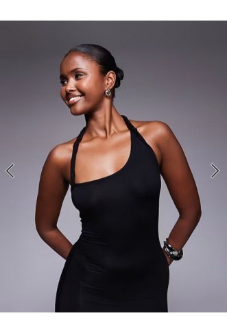 ASOS DESIGN twist asymmetric strap midi dress in black