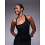 ASOS DESIGN twist asymmetric strap midi dress in black