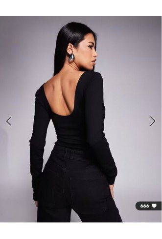 ASOS DESIGN compact polyamide cupped long sleeve bodysuit in black
