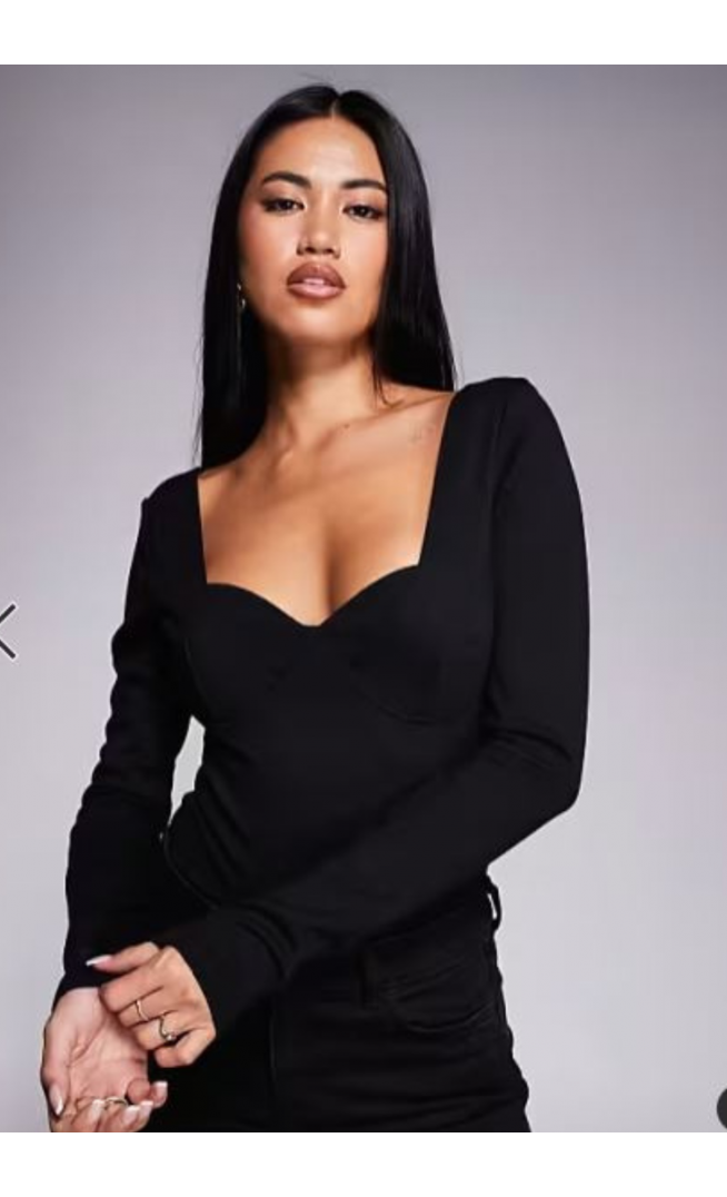 ASOS DESIGN compact polyamide cupped long sleeve bodysuit in black