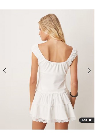 ASOS DESIGN tiered flippy mini skirt with lace trim in white