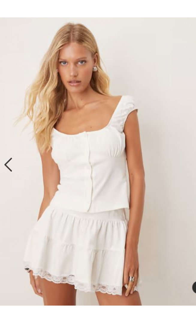 ASOS DESIGN tiered flippy mini skirt with lace trim in white