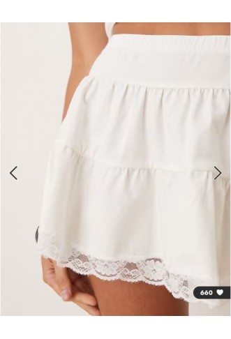 ASOS DESIGN tiered flippy mini skirt with lace trim in white