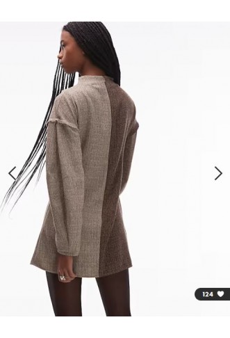 ASOS DESIGN long sleeve tweed mini dress in contrast brown colour