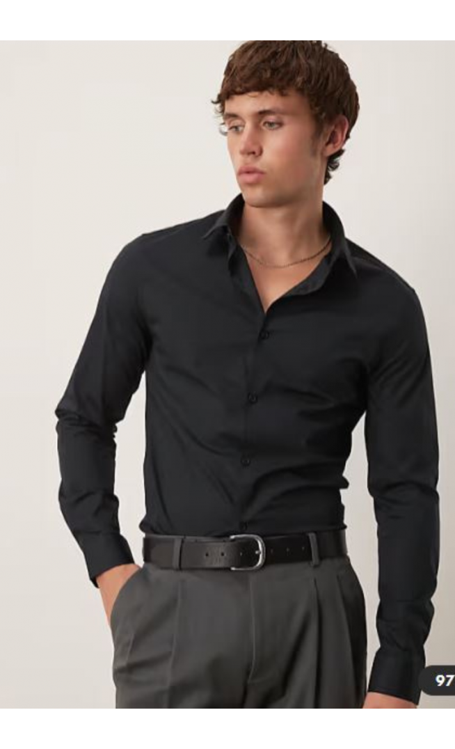 ASOS DESIGN formal easy iron skinny poplin regular shirt in black