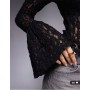 ASOS DESIGN sheer lace fluted cuff top in black