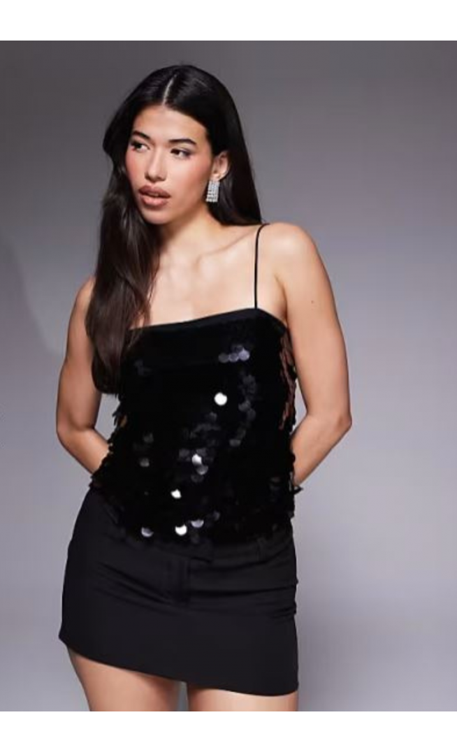 ASOS DESIGN large disc sequin cami in black