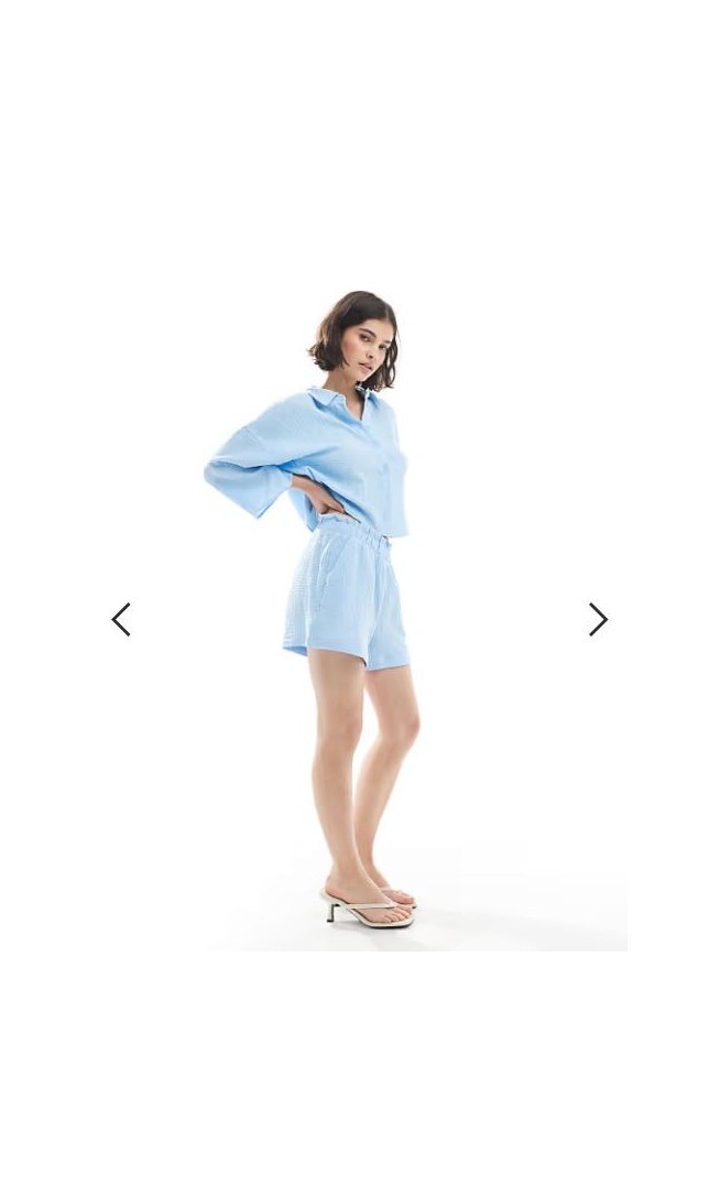 Vero Moda textured cropped shirt and shorts set in pastel blue