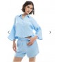 Vero Moda textured cropped shirt and shorts set in pastel blue