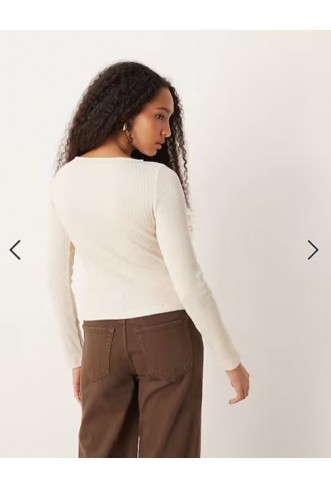ASOS DESIGN wide neck rib cardigan in oatmeal
