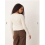 ASOS DESIGN wide neck rib cardigan in oatmeal