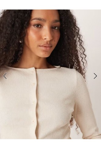 ASOS DESIGN wide neck rib cardigan in oatmeal