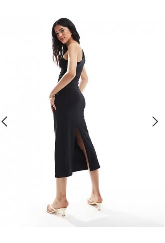 ASOS DESIGN one shoulder ruched side midaxi dress in black