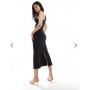 ASOS DESIGN one shoulder ruched side midaxi dress in black