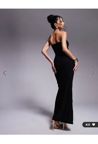 Fashionkilla exclusive slinky double sculpted bandeau maxi dress in black