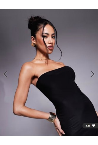 Fashionkilla exclusive slinky double sculpted bandeau maxi dress in black