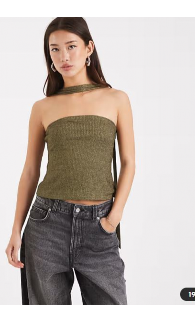 Miss Selfridge metallic bandeau scarf top in gold